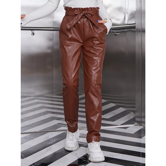 NWOT Sik Sak 100% Leather Chocolate Brown Paper Bag Pants Size 2 | SAME DAY SHIP - Picture 1 of 5